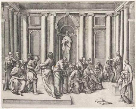 RECORD DATE NOT STATED  Christ between the scribes in the temple, Battista... Stock Photos