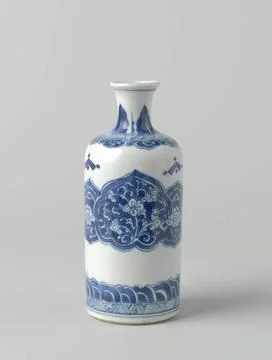 RECORD DATE NOT STATED  Cilindrical bottle vase with floral scrolls in res... 스톡 사진