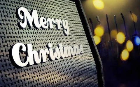RECORD DATE NOT STATED Close up of a guitar amp with Merry Christmas badge... Stock Photos