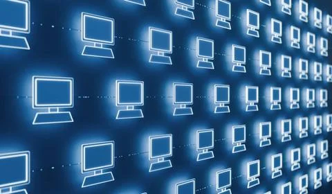 RECORD DATE NOT STATED Close up computer network with desktop PC s. Close ... Stock Photos