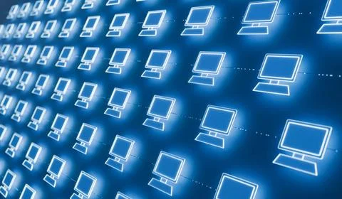 RECORD DATE NOT STATED Close up computer network with desktop PC s. Close ... Foto stock