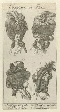 RECORD DATE NOT STATED  CoÃ«ffures de Paris, 1778-1780: four women s hairs. Stock Photos