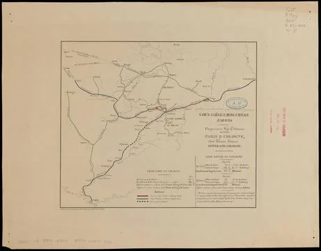 RECORD DATE NOT STATED Comparative map of distances between Paris &amp; Cologn... Foto stock