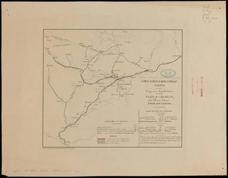 RECORD DATE NOT STATED Comparative map of distances between Paris &amp; Cologn... 스톡 사진