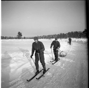 RECORD DATE NOT STATED Conscripts on skis drawing sleds. Norrland s Dragon... Foto stock