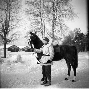 RECORD DATE NOT STATED Conscripts with horse at Norrland s dragon regiment... Stockfoto's