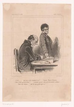 RECORD DATE NOT STATED  Creditors at a desk, Paul Gavarni, 1846 print Pari... Fotos de archivo