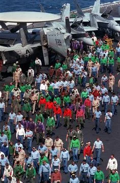 RECORD DATE NOT STATED Crew members conduct a foreign object damage (FOD) ... Stock Photos