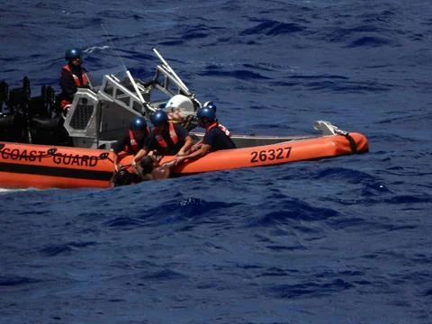 RECORD DATE NOT STATED  The crew of the USCGC Myrtle Hazard (WPC 1139), ab... Stock Photos