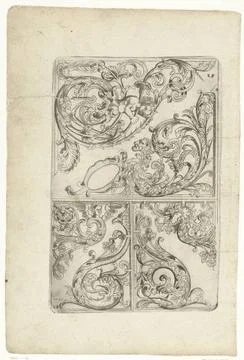 RECORD DATE NOT STATED  Crown elements or frames of leaf vines, 1610 print... Stock Photos