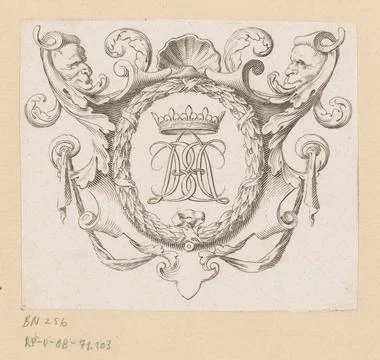 RECORD DATE NOT STATED  Crowned letters in ornamental list, Claude Mellan ... 스톡 사진