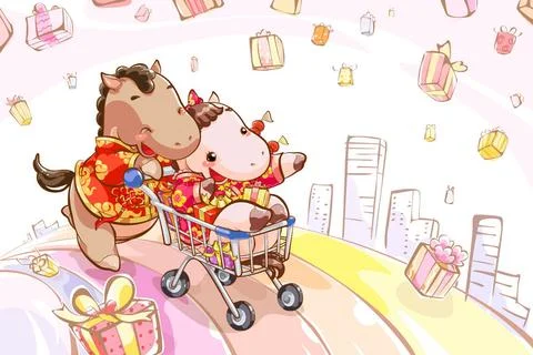 RECORD DATE NOT STATED Cute horses shopping for Chinese New Year Beijing C... Stock Photos