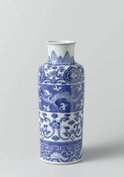RECORD DATE NOT STATED  Cylindrical vase with dragons and floral scrolls, ... 스톡 사진
