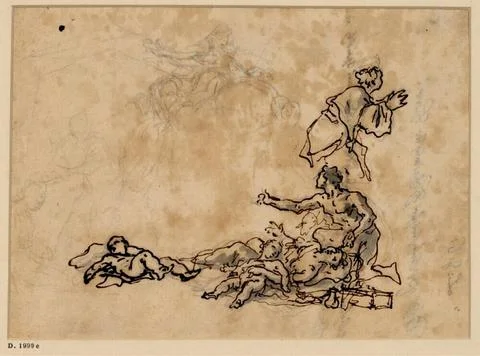 RECORD DATE NOT STATED  Daniel Gran Study on a plague picture. Feder, lead... 写真素材