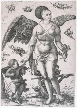RECORD DATE NOT STATED  Daniel Hopfer. Venus and love . Etching. Museum of... Stock Photos