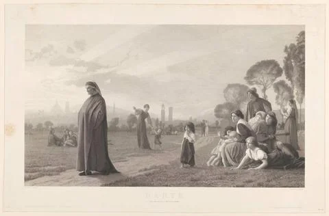 RECORD DATE NOT STATED  Dante Mediterend in by Paro Delle Cascine, Florenc... 스톡 사진