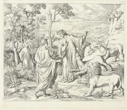 RECORD DATE NOT STATED  Dante Schikken by three animals, 1778 - 1839 print... Stock Photos