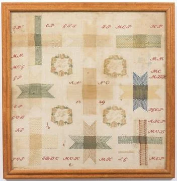 RECORD DATE NOT STATED Darning Sampler (Netherlands); silk embroidery on l... Stock Photos