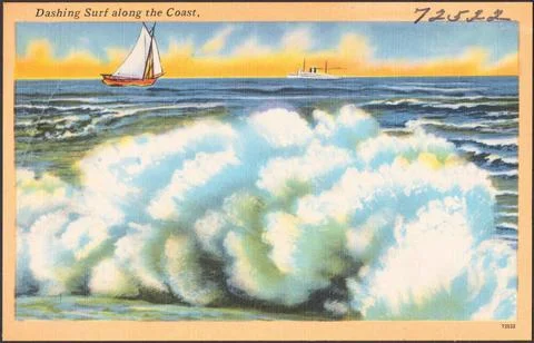 RECORD DATE NOT STATED Dashing surf along the coast , Sailboats, Ships, Se... Stock Photos