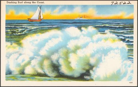 RECORD DATE NOT STATED Dashing surf along the coast , Sailboats, Ships, Se... Stock Photos