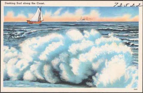 RECORD DATE NOT STATED Dashing surf along the coast , Sailboats, Ships, Se... Stock Photos