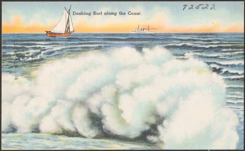 RECORD DATE NOT STATED Dashing surf along the coast , Sailboats, Ships, Se... Stock Photos