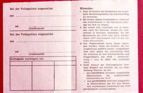 RECORD DATE NOT STATED DDR Passierschein 08.1999/ Deutschland/ DDR/ Passie... Stock Photos