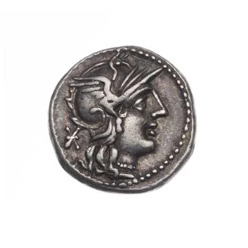 RECORD DATE NOT STATED  denarius; Caecilius Metellus, L. (fl. 128 A.C.); 1... Stock Photos