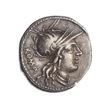 RECORD DATE NOT STATED  denarius; Tullius, M. (fl. 120 A.C.); 120 BC (-120... Stock Photos