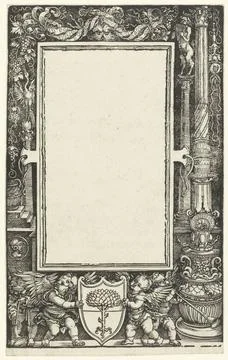 RECORD DATE NOT STATED  Design for a title page with ornamental list and w... Stock Photos