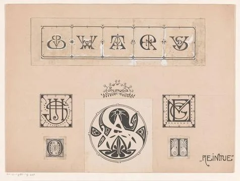 RECORD DATE NOT STATED  Designs for monograms, initials O and I and Vignet... Stock Photos