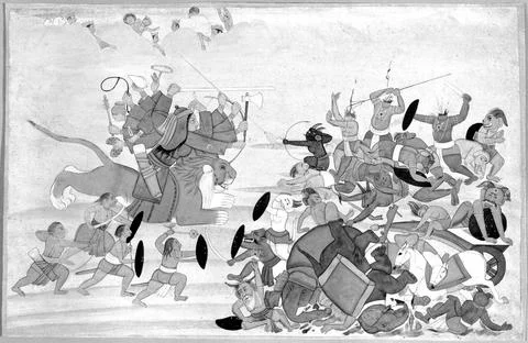 RECORD DATE NOT STATED The Devi defeats Mahasura, Folio from a Dispersed D... Fotos de archivo