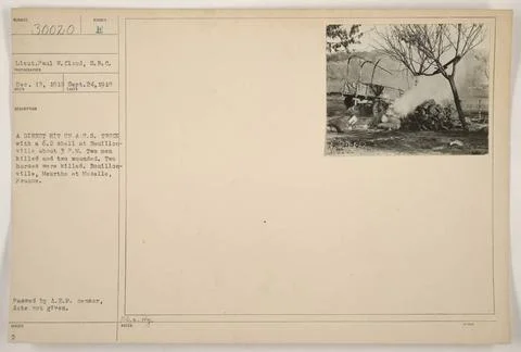 RECORD DATE NOT STATED  Direct hit on a U.S. truck by a 6.2 shell at Bouil... Stock Photos