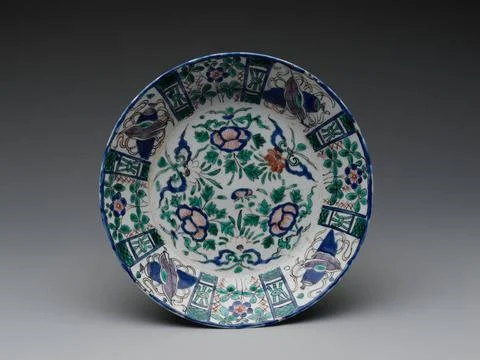 RECORD DATE NOT STATED  Dish with flowers and auspicious motifs Japan 17th... Stock Photos
