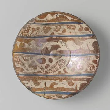 RECORD DATE NOT STATED  Dish, painted with parallel lines and stilled leaf... Stockfoto's