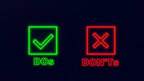 RECORD DATE NOT STATED Dos and dont s. Dos and Don ts. Illuminated neon bu... Stock Photos