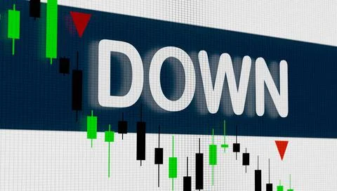 RECORD DATE NOT STATED Down - Close-up trading screen with candle stick ch... Stock Photos
