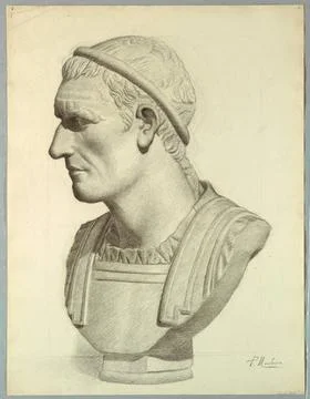 RECORD DATE NOT STATED Drawing, Bust of a Roman Senator (rendering from a ... Stock Photos