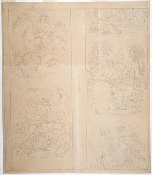 RECORD DATE NOT STATED Drawing, Study for a Cartoon for Printed Cotton: Le... 스톡 사진