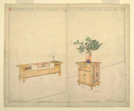 RECORD DATE NOT STATED Drawing, Piano Bench and Taboret, Henry J. Allen Re... Stock Photos