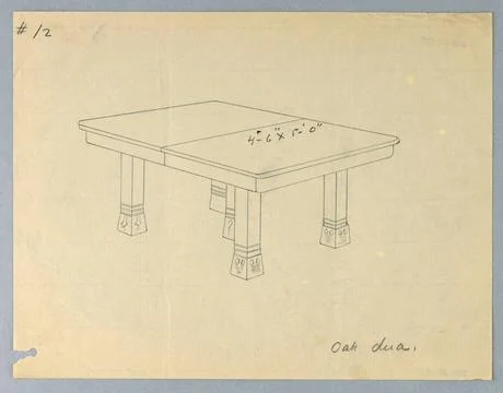 RECORD DATE NOT STATED Drawing, Design Rectangular Oak Table with Five Sti... 스톡 사진