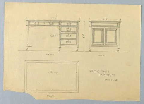 RECORD DATE NOT STATED Drawing, Design for Rectangular Writing Table on Ca... 库存照片
