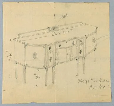 RECORD DATE NOT STATED Drawing, Design for Oblong Sideboard with Eight Leg... Fotos de archivo
