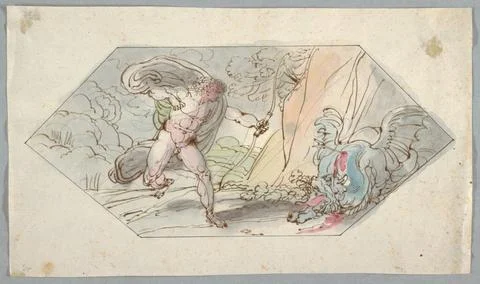 RECORD DATE NOT STATED Drawing, Apollo kills the Python; Felice Giani (Ita... Foto stock