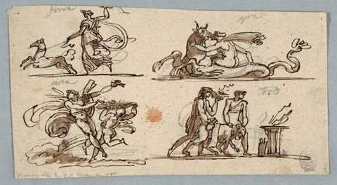 RECORD DATE NOT STATED Drawing, The Four Elements: Earth, Water, Air, Fire... Stock Photos