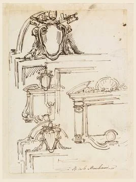 RECORD DATE NOT STATED Drawing, Six Sketches for Tablet Frames; Carlo Marc... Stock Photos