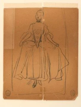 RECORD DATE NOT STATED Drawing, Sketch of Woman in Period Costume; USA; gr... Stock Photos