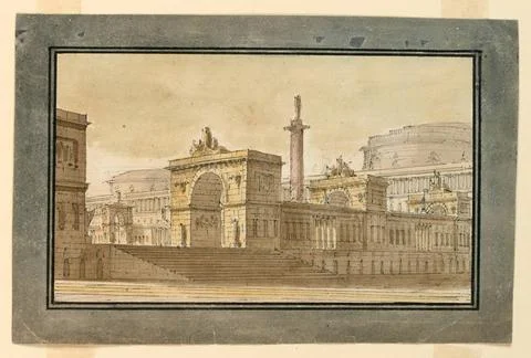 RECORD DATE NOT STATED Drawing, Stage Design, Group of Palace Buildings; D... Fotos de archivo