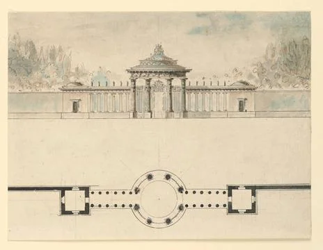 RECORD DATE NOT STATED Drawing, Design for a park entrance; France; pen an... Fotos de archivo