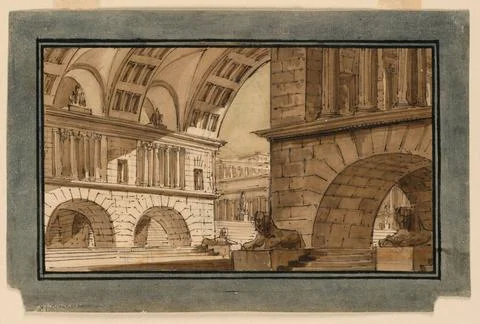 RECORD DATE NOT STATED Drawing, Stage Design, Group of Temple Buildings; D... Fotos de archivo